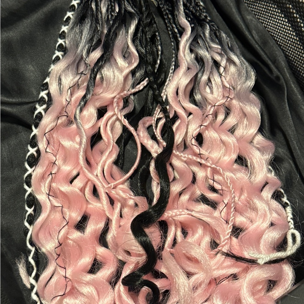 Soft Pink Ombre Curly braided center,dreadlock Hair Extensions with Black Roots